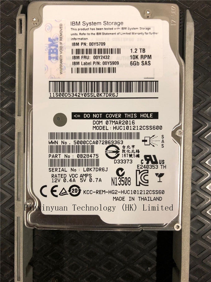 ARMAZENAMENTO 00Y2432 de Sata Hdd V3700 do servidor de 00Y5709 LENOVO/IBM 1.2TB 10K RPM 6GB