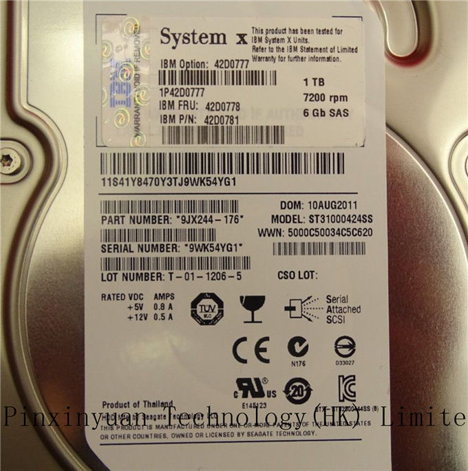 Disco rígido 3,5" do servidor de Seagate ST31000424SS 1tb USC 42d0778 42d0781 do transportador 6gb do SAS 7,2k 42d0777